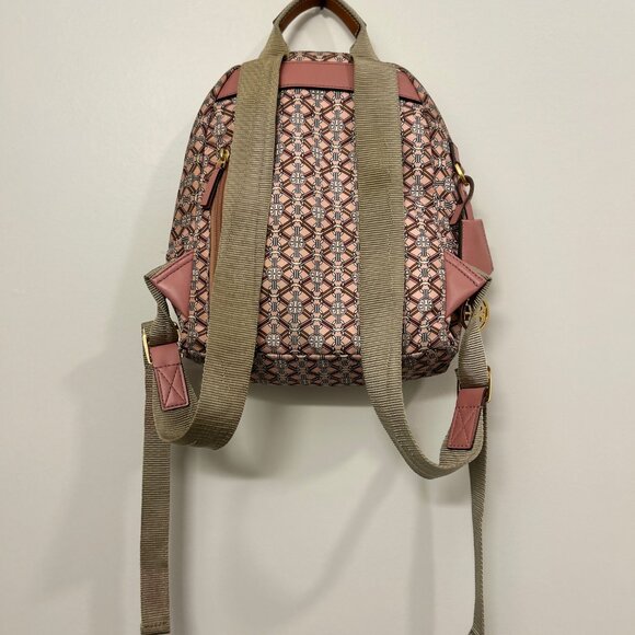 Tory Burch Pink Piper Printed Small Backpack Purse Logo Nylon Leather Trim - Picture 2 of 7